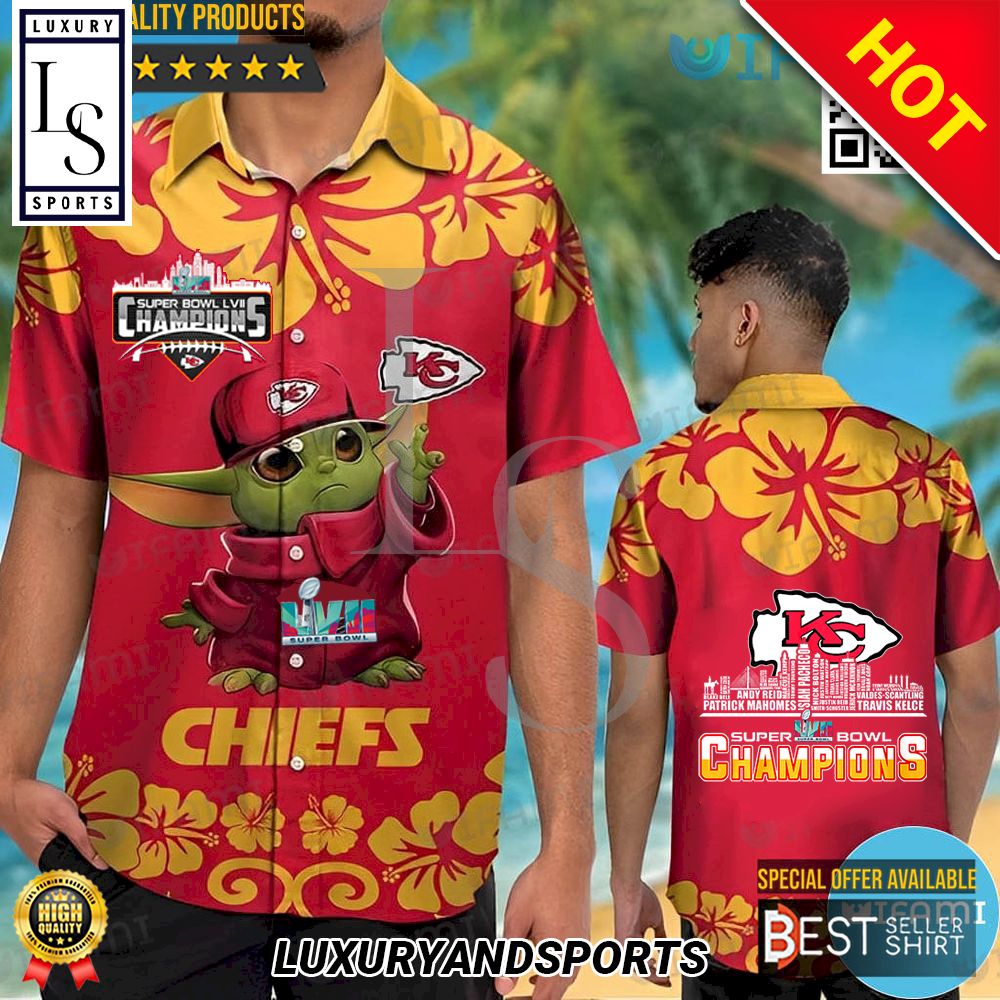 Baby Yoda with Kansas City Chiefs Super Bowl Champions Hawaiian Shirt