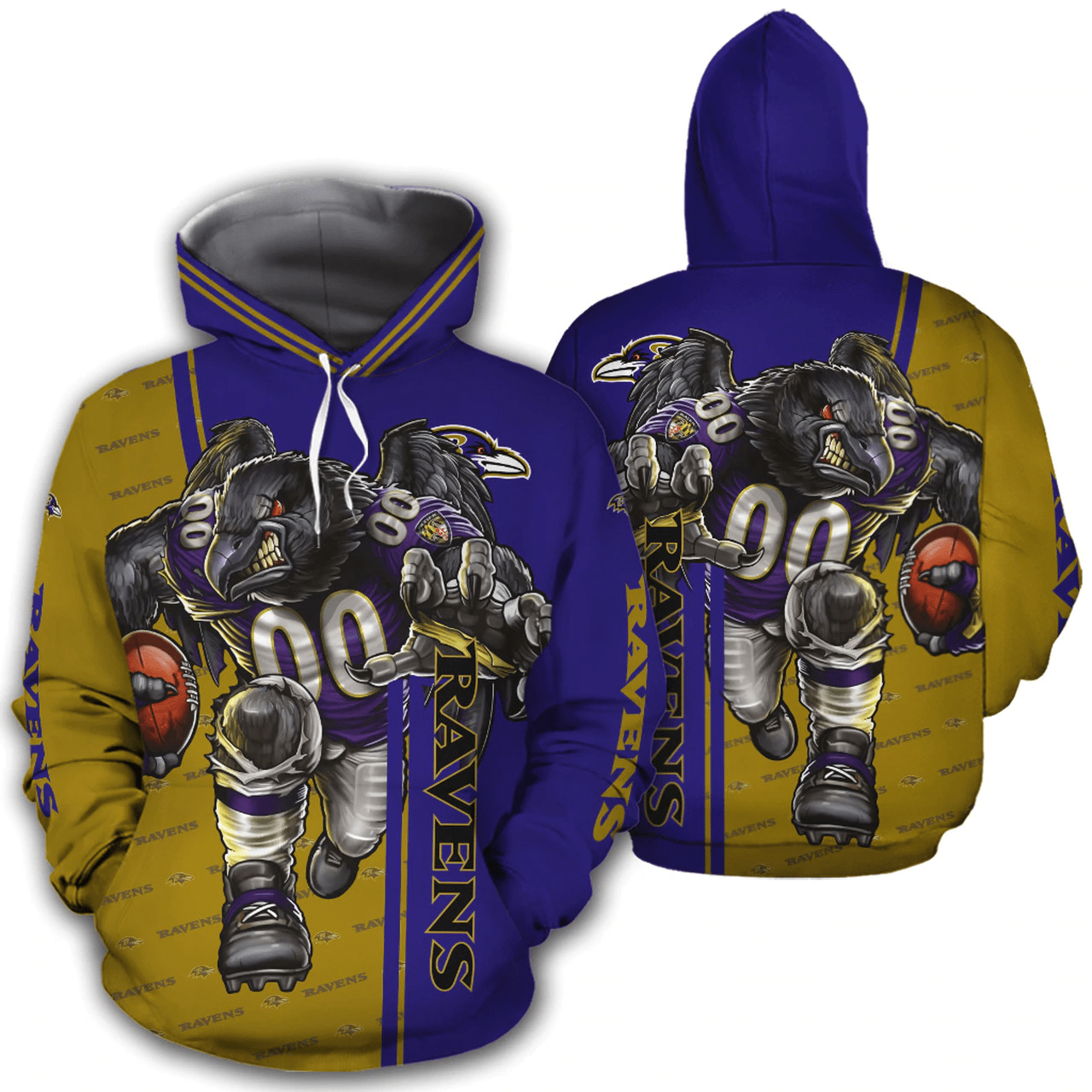 Baltimore Ravens Hoodie 3D Mascot design gift for fans