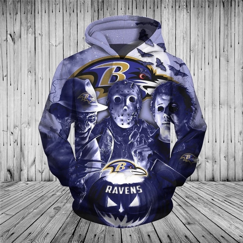 Baltimore Ravens hoodie 3D cheap Horror night Halloween Pullover NFL