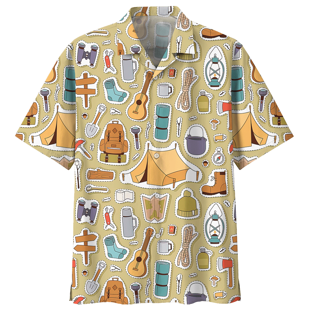 Camping Tan High Quality Unisex Hawaiian Shirt