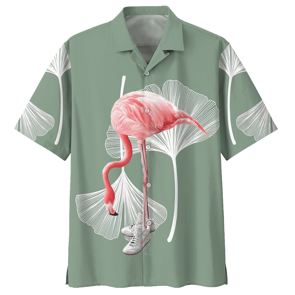 Flamingo  Green High Quality Unisex Hawaiian Shirt