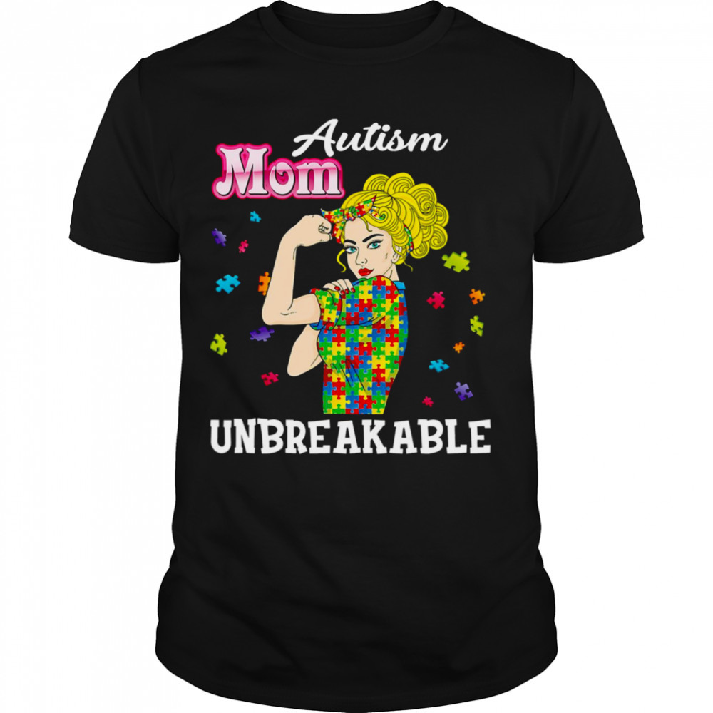 Unbreakable Autism Awareness Rainbow Ribbon Autism Mom shirt