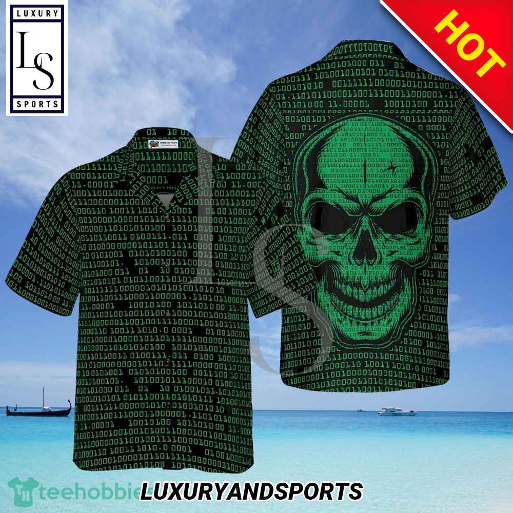 Binary Code Skull Hawaiian Shirt