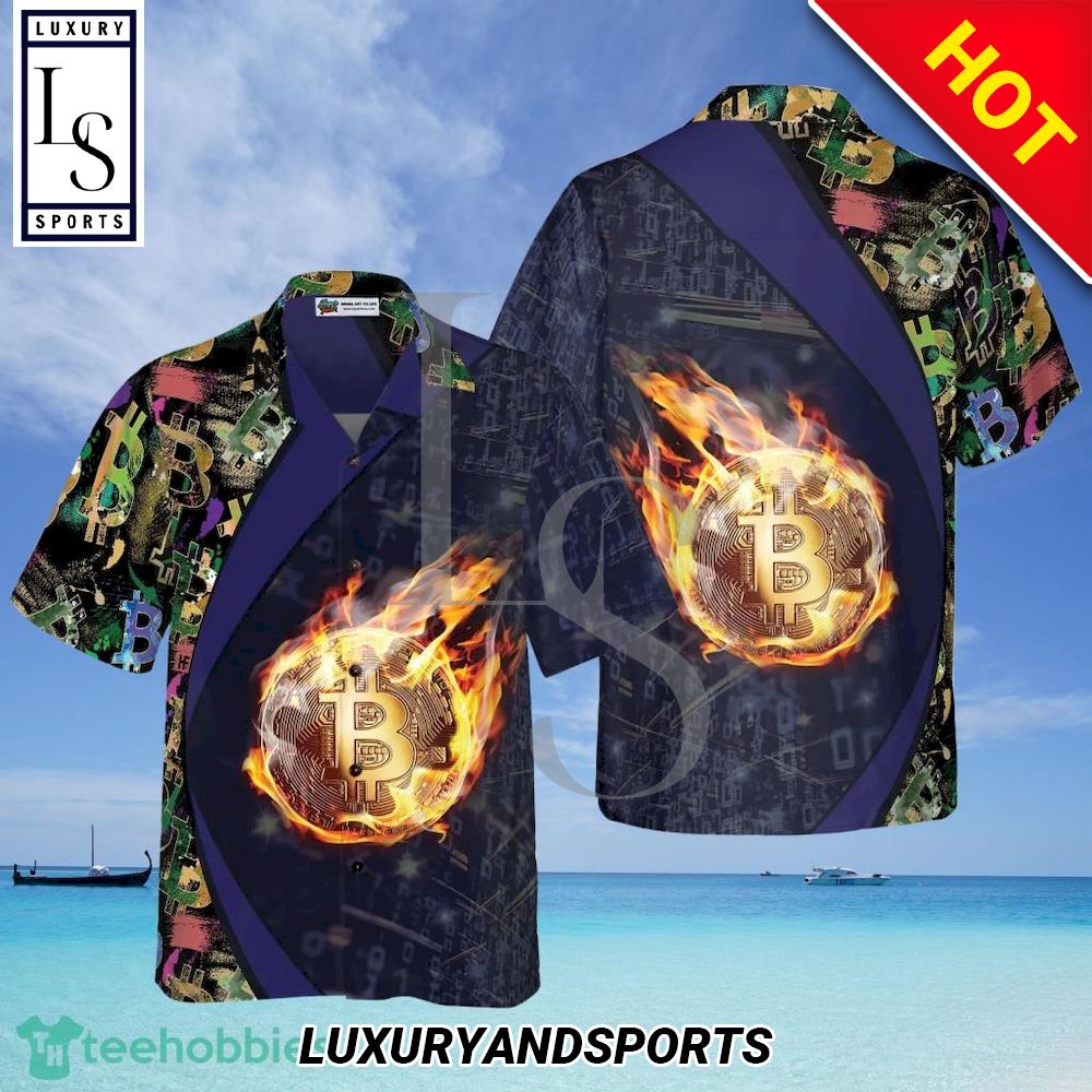 Bitcoin Block Chain Flame Hawaiian Shirt