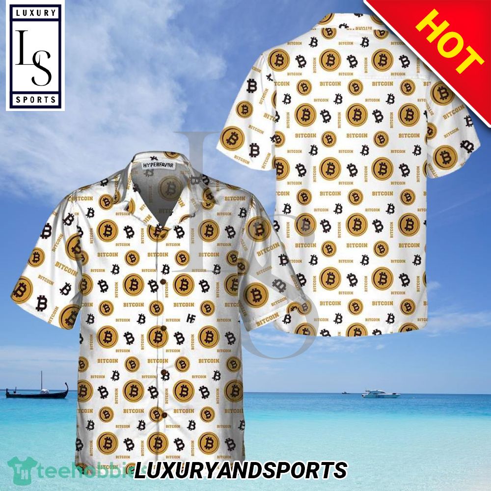 Bitcoin Seamless Pattern In White Background Hawaiian Shirt