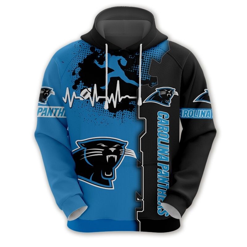 Carolina Panthers Hoodie graphic heart ECG line