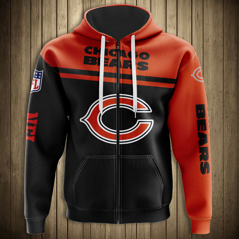 Chicago Bears 3D Skull Zip Hoodie Pullover Sweatshirt for fans