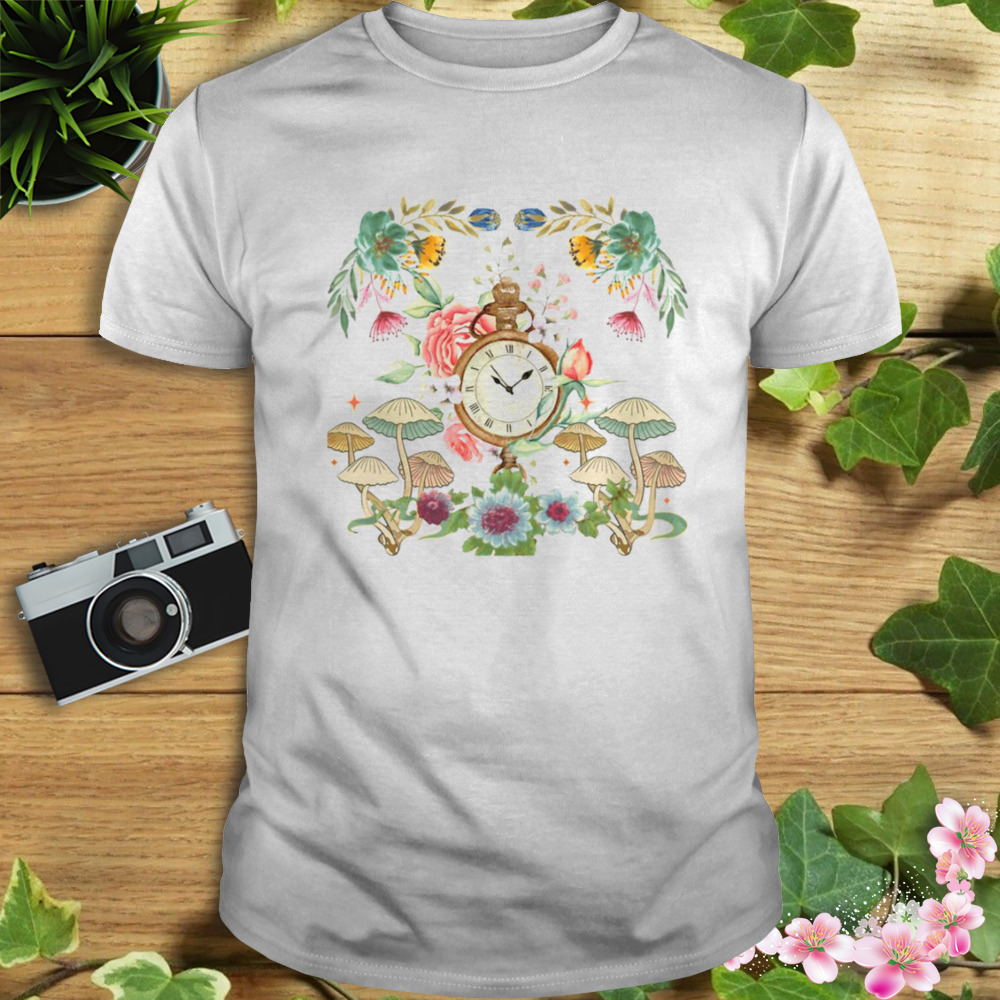 Wall Clock Flowers Decoration Vintage Botanicals shirt