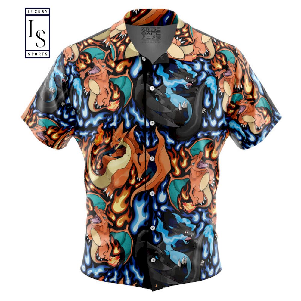 Charizard Mega Evolution Pokemon Button Up Hawaiian Shirt