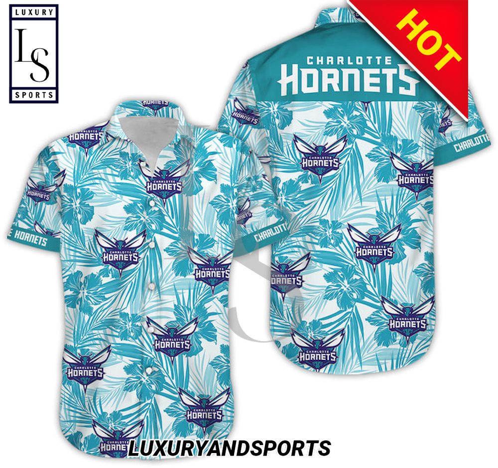Charlotte Hornets Tropical Flowers Hawaiian Shirt