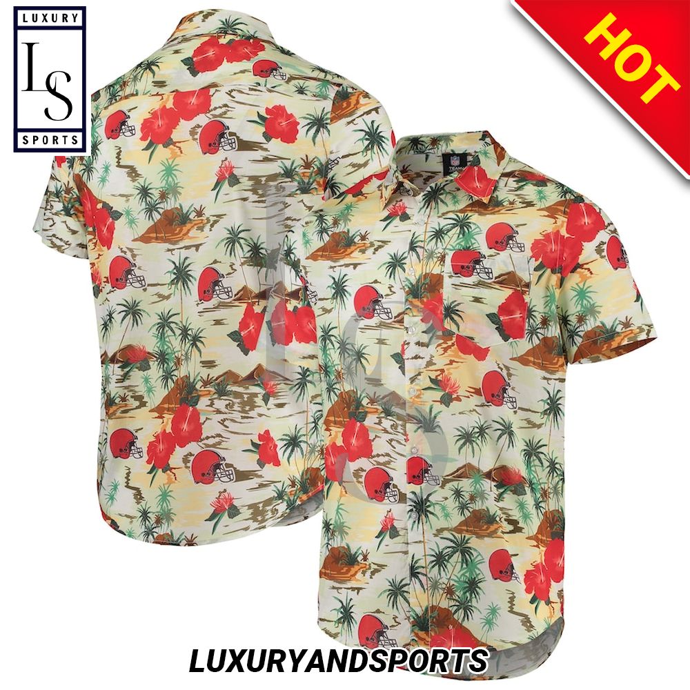 Cleveland Browns Cream Paradise Floral Hawaiian Shirt