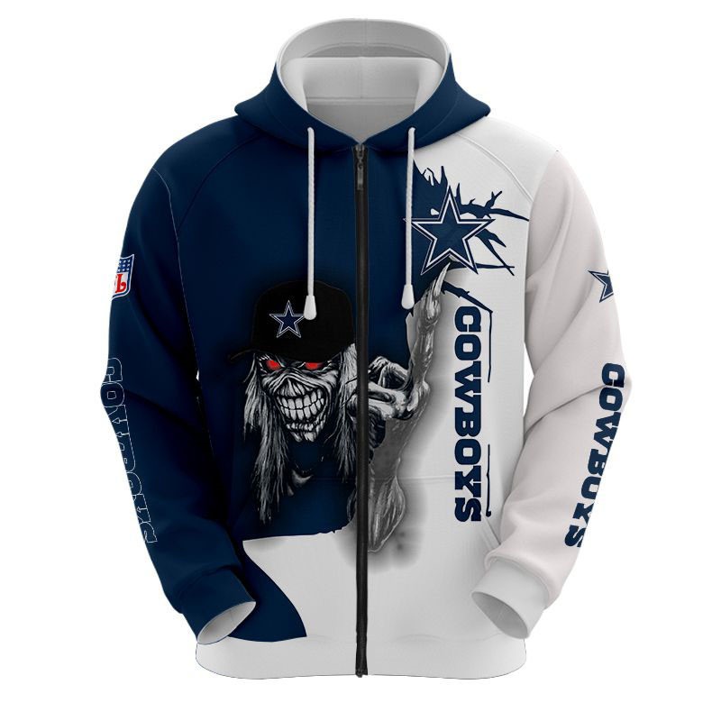 Lowest Price Dallas Cowboys Skull Hoodies 3D With Zipper, Pullover