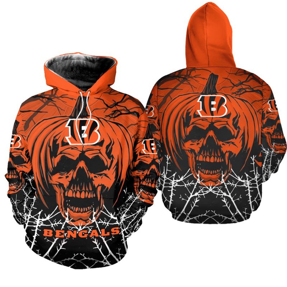 Cincinnati Bengals Hoodie Halloween pumpkin skull print sweatshirt