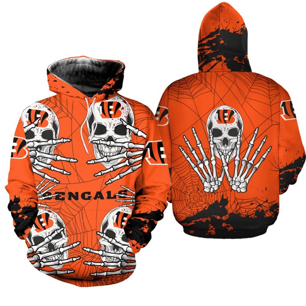 Cincinnati Bengals Hoodie skull for Halloween graphic