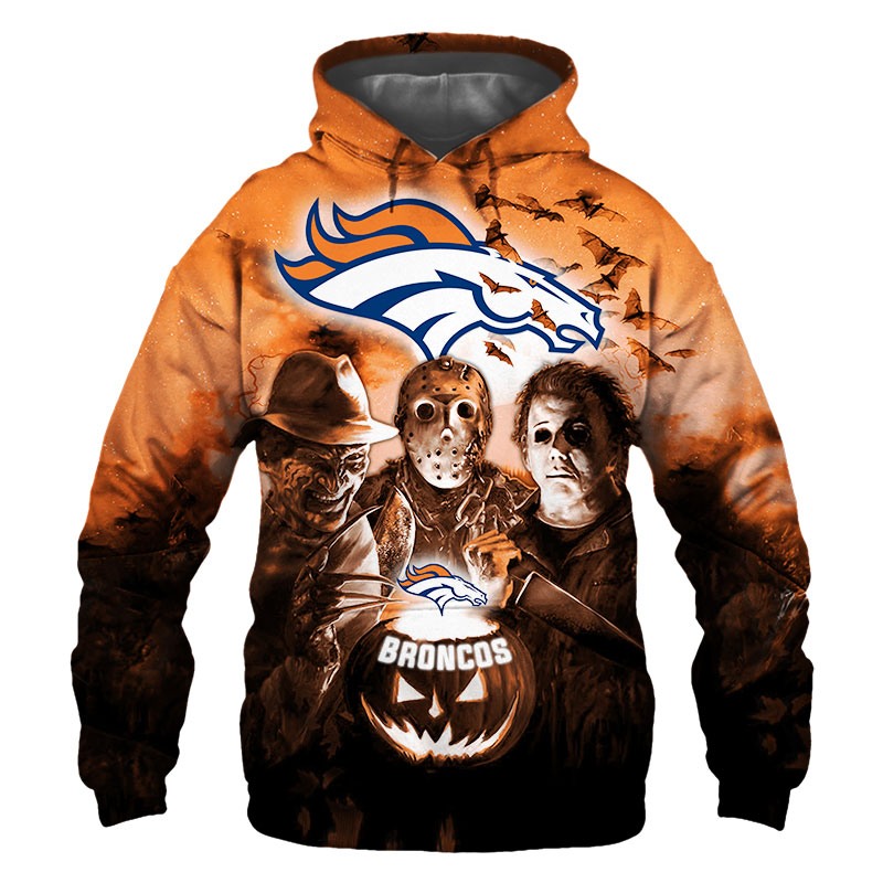 Denver Broncos Hoodie 3D Halloween Horror night gift for fans