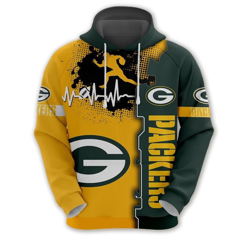 Green Bay Packers Hoodie graphic heart ECG line 3 Green Bay Packers Hoodie graphic heart ECG line