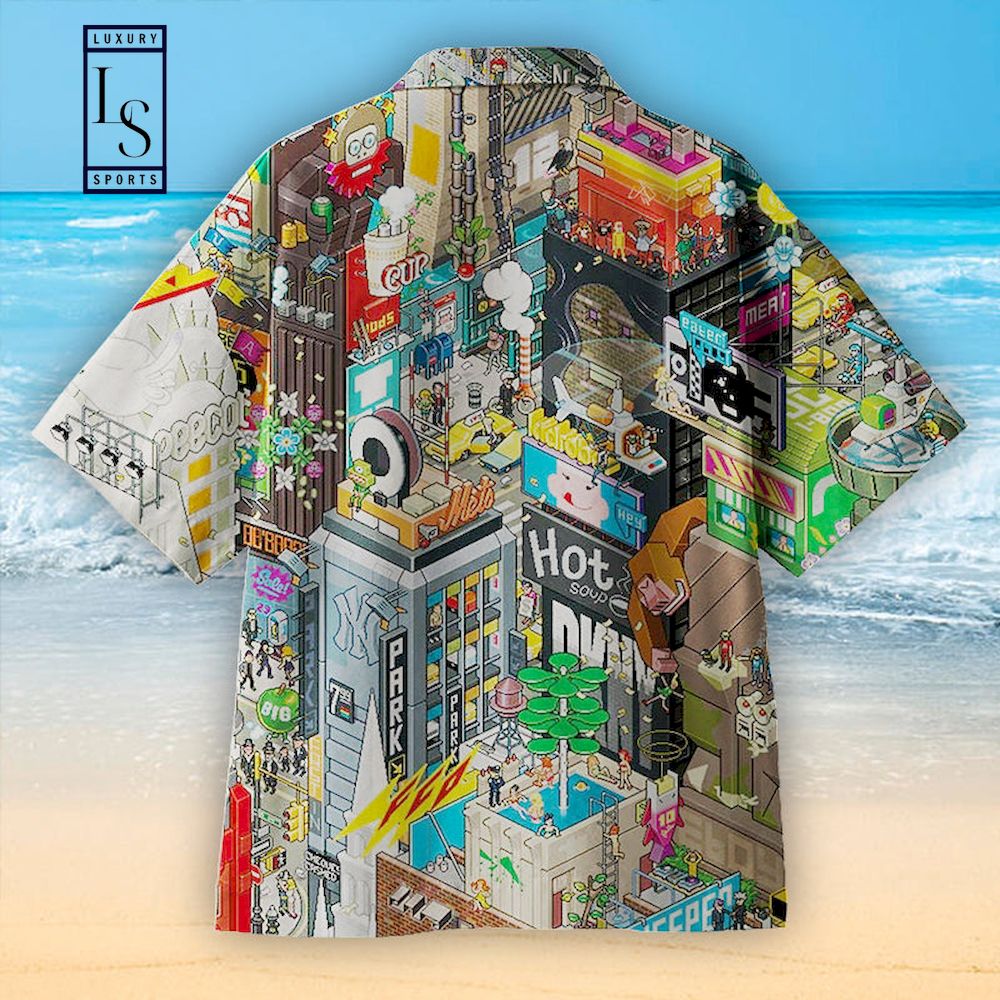 Explore The Pixel-Style New York Times Square Hawaiian Shirt