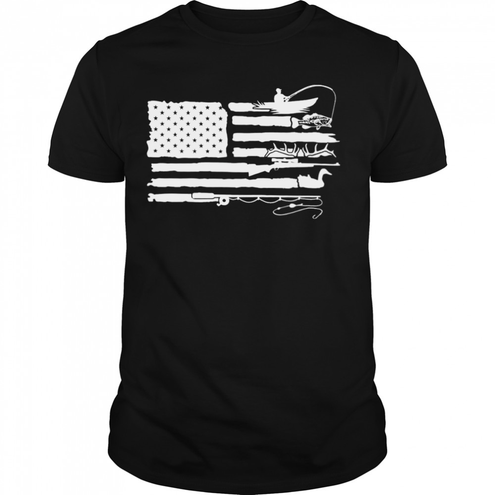 Fishing and Hunting American Flag shirt