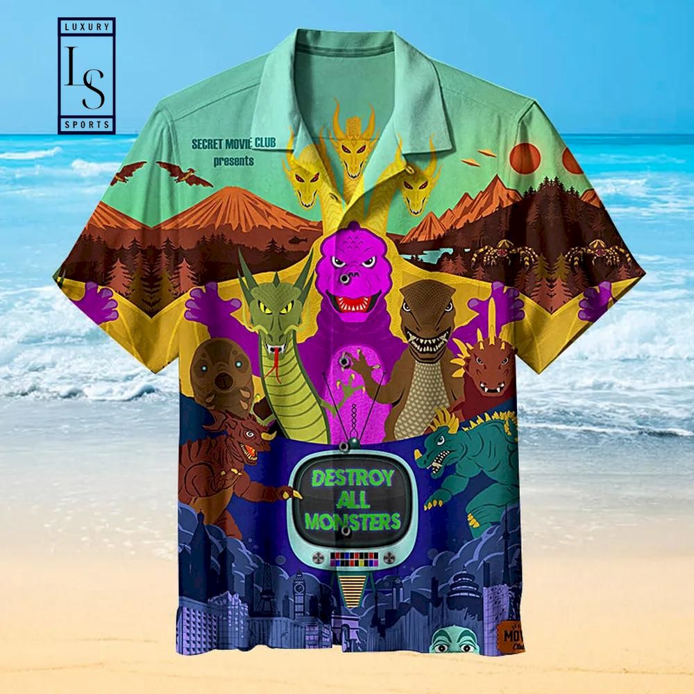 Godzilla Destroy All Monsters Hawaiian Shirt 3D
