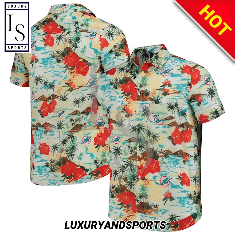 Miami Dolphins Cream Paradise Floral Hawaiian Shirt