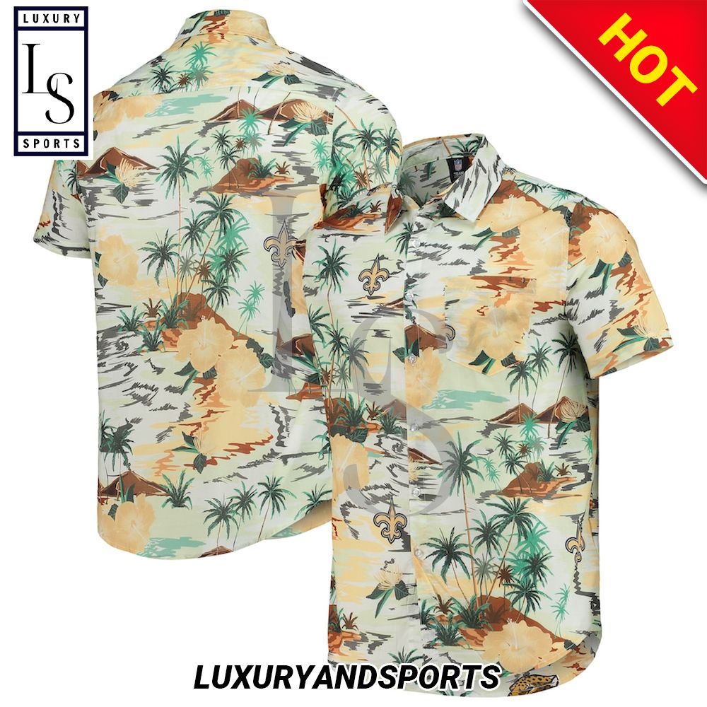 New Orleans Saints Cream Paradise Floral Hawaiian Shirt