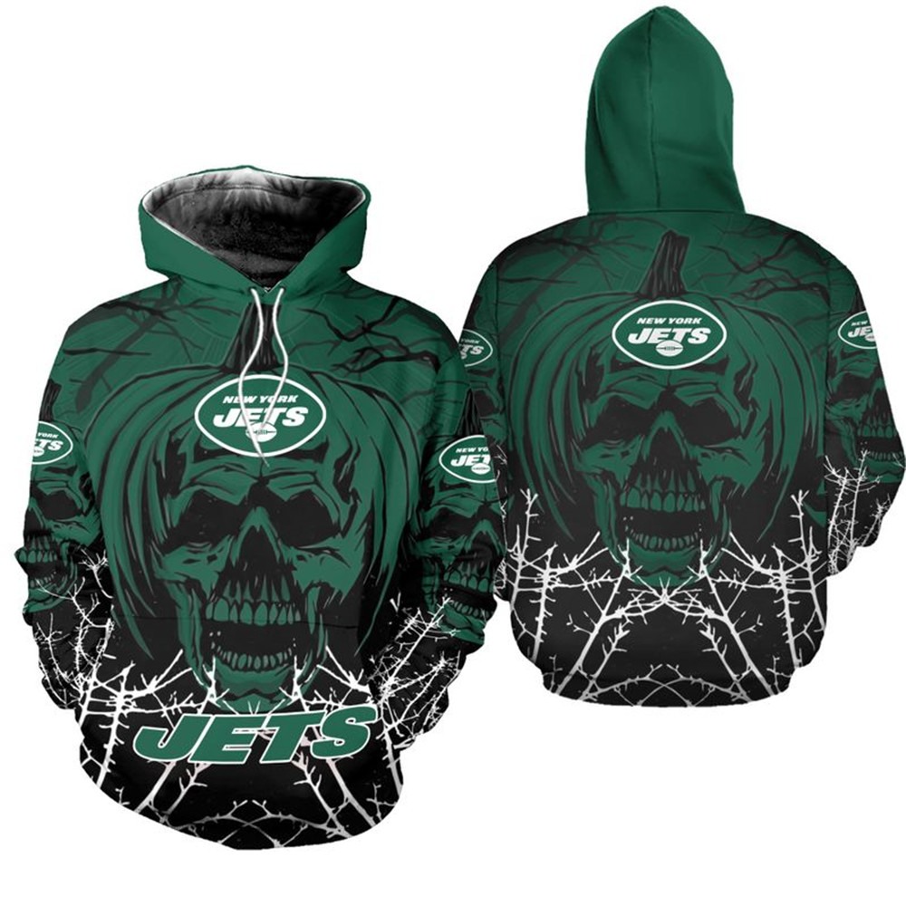 New York Jets Hoodie Halloween pumpkin skull print sweatshirt