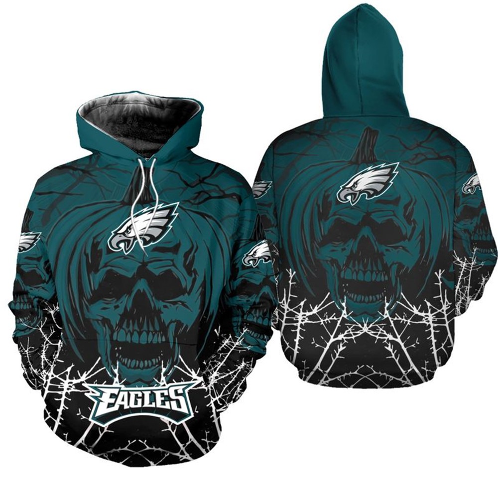 Philadelphia Eagles Hoodie Halloween pumpkin skull print sweatshirt