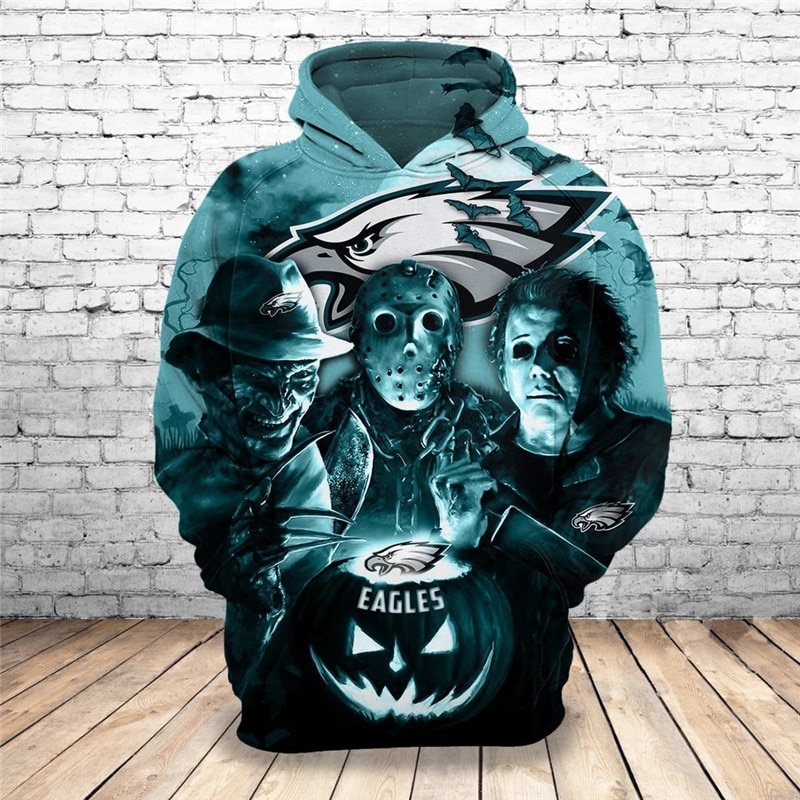 Philadelphia Eagles Hoodie Hoodie 3D cheap Horror night Halloween Pullover NFL