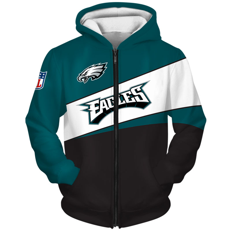 Philadelphia Eagles Zip Hoodie 3D Long Sleeve Pullover new season