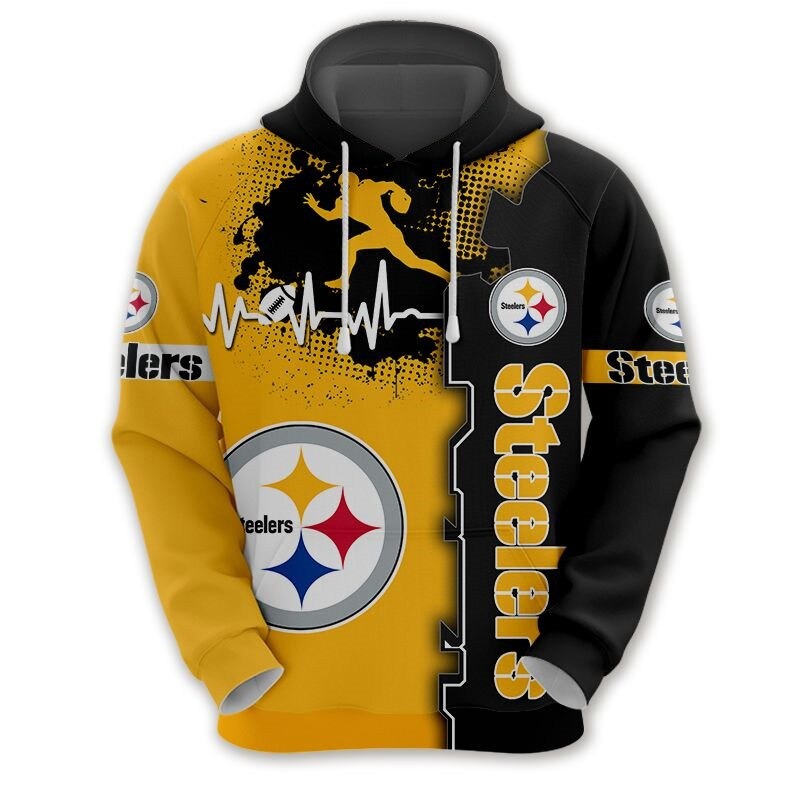 Pittsburgh Steelers Hoodie graphic heart ECG line