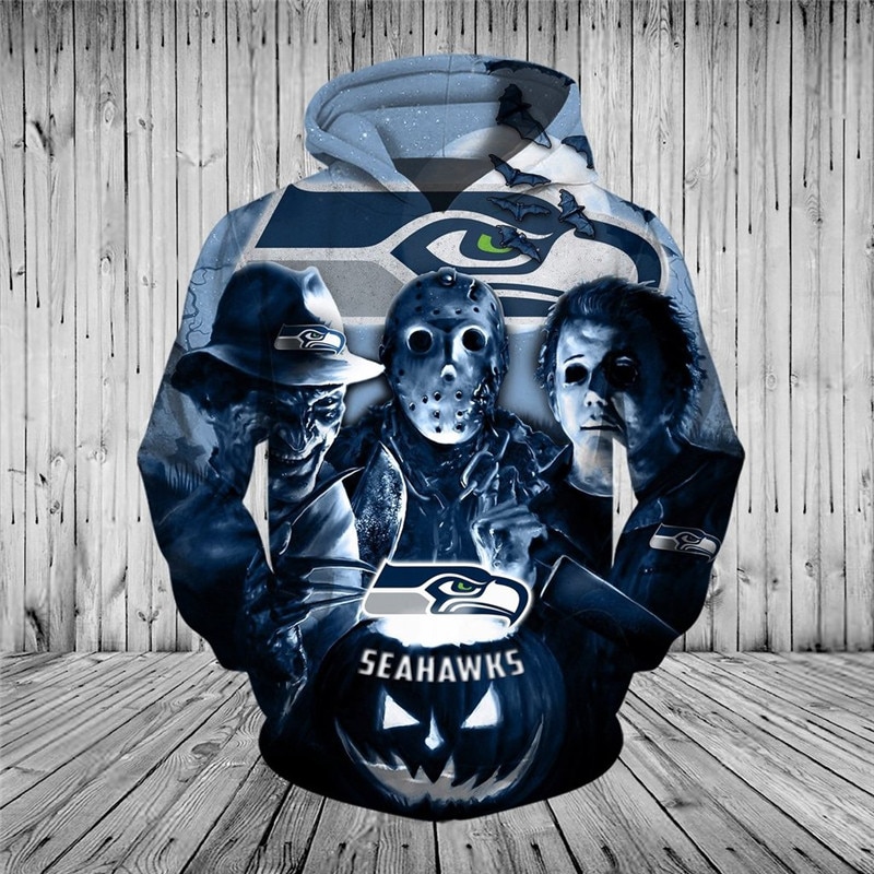 Seattle Seahawks hoodie 3D cheap Horror night Halloween Pullover NFL