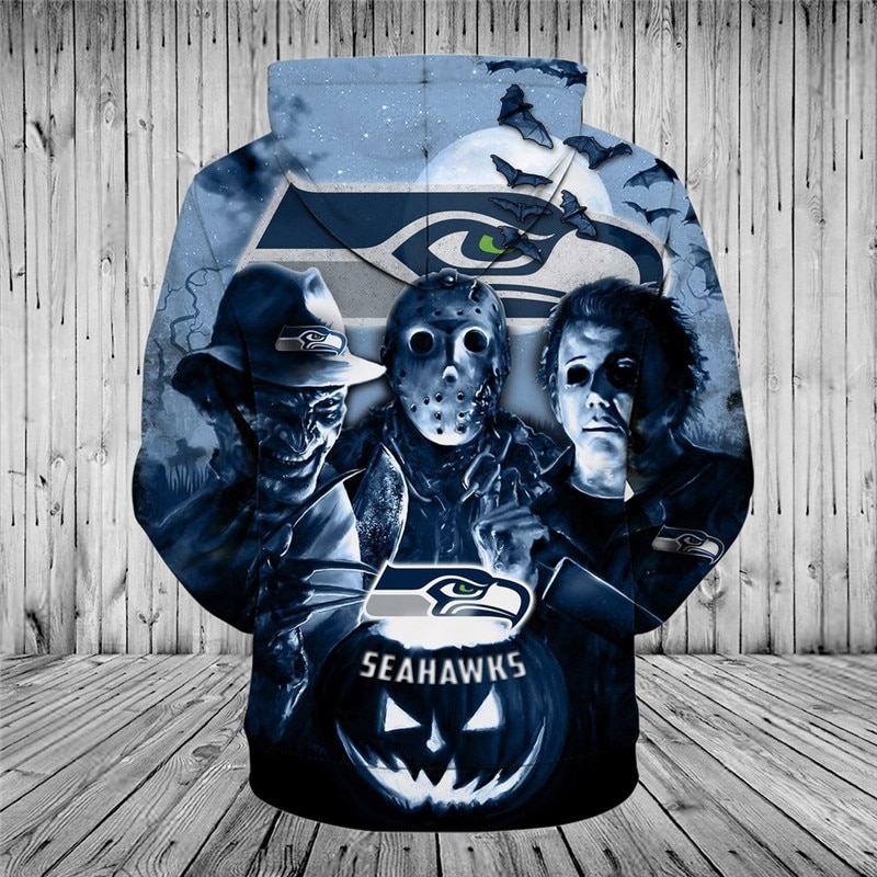 Seattle Seahawks hoodie 3D cheap Horror night Halloween Pullover NFL