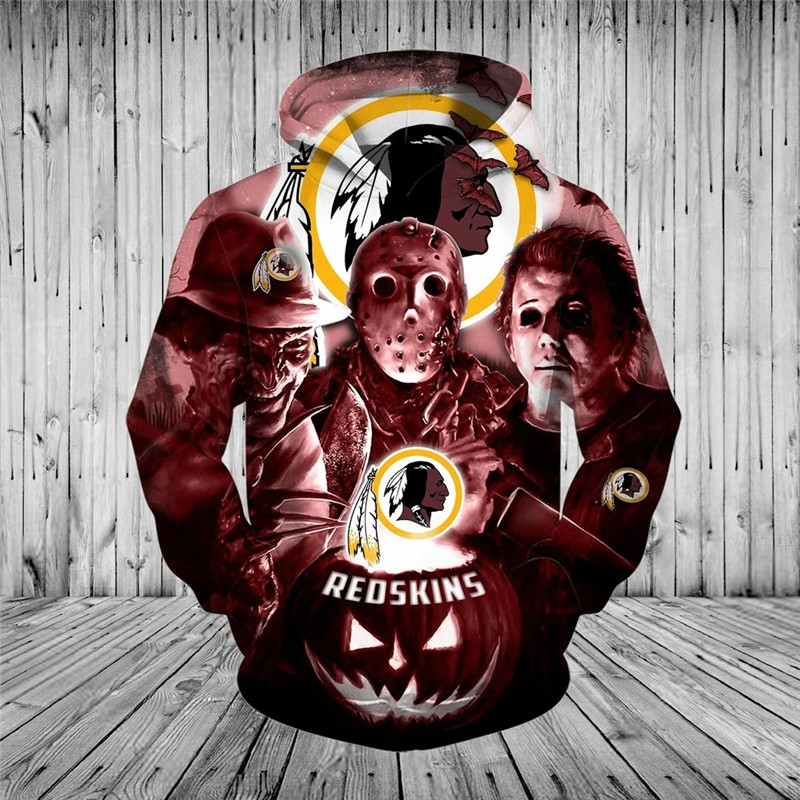 Washington Redskins Hoodie 3D cheap Horror night Halloween Pullover NFL
