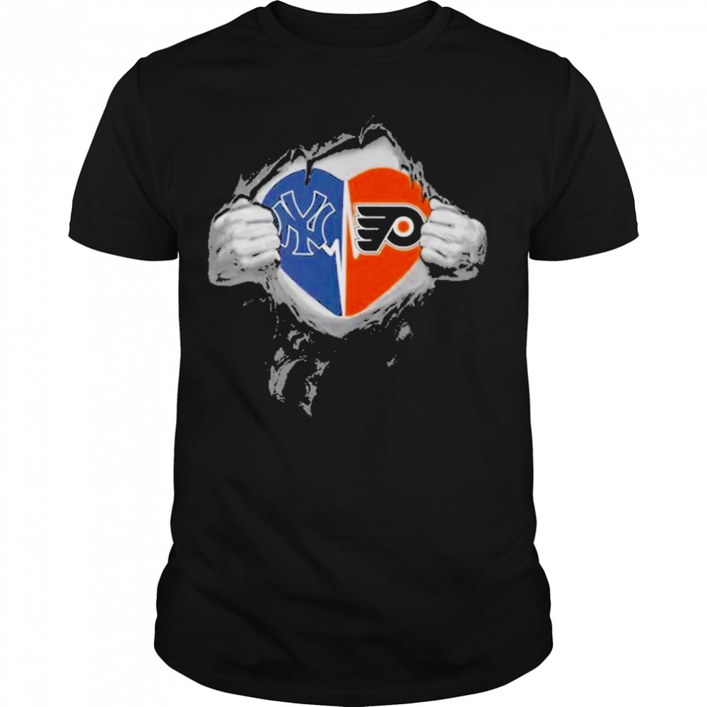 Original New York Yankees Philadelphia Flyers In My Heartbeat Shirt