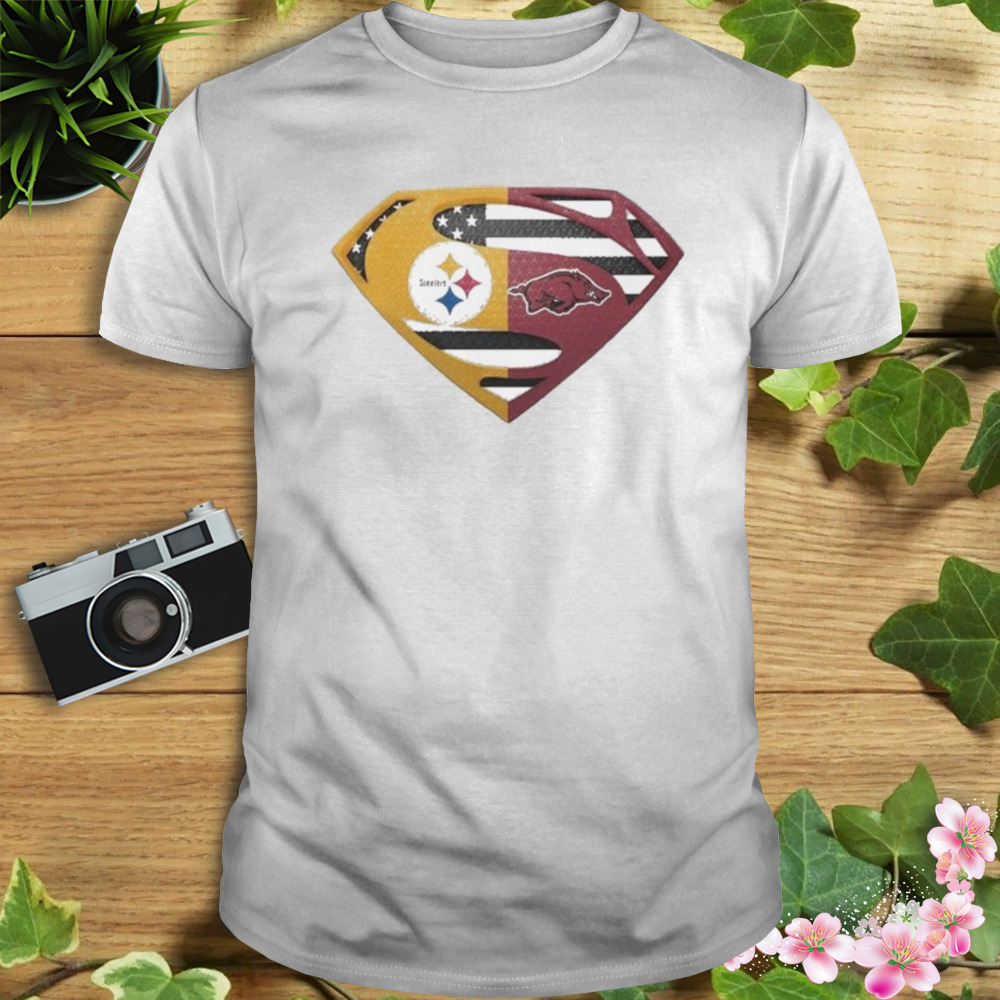 Original Pittsburgh Steelers Arkansas Razorbacks Superman Logo Us Flag Shirt