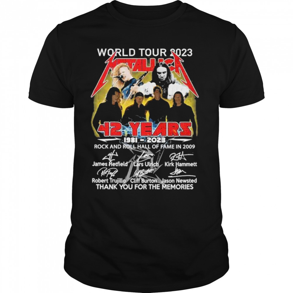 World tour 2023 Metallica 42 years of 1981 – 2023 thank you for the memories signatures shirt