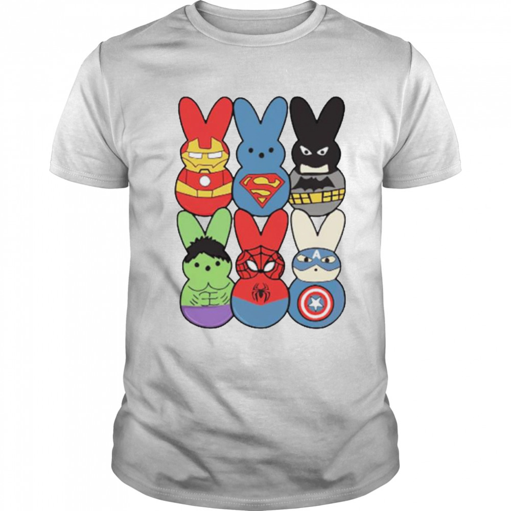 Easter peeps superheroes movie characters bunny shirt
