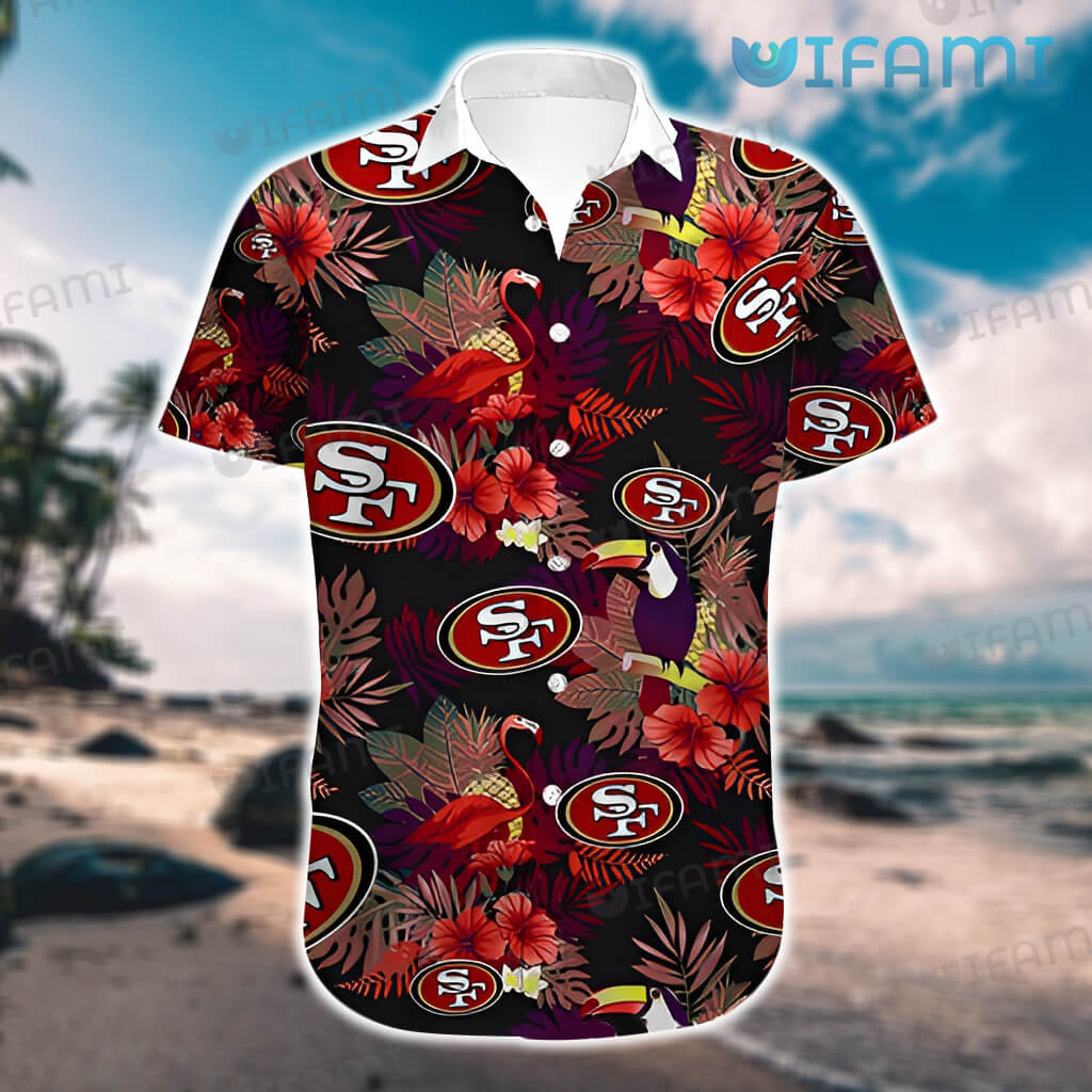 49ers Hawaiian Shirt Yellow Tropical Flower San Francisco 49ers