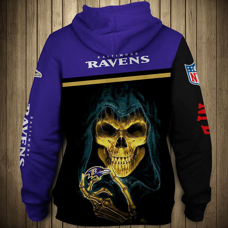 Baltimore Ravens 3D Skull Zip Hoodie Pullover Sweatshirt for fans