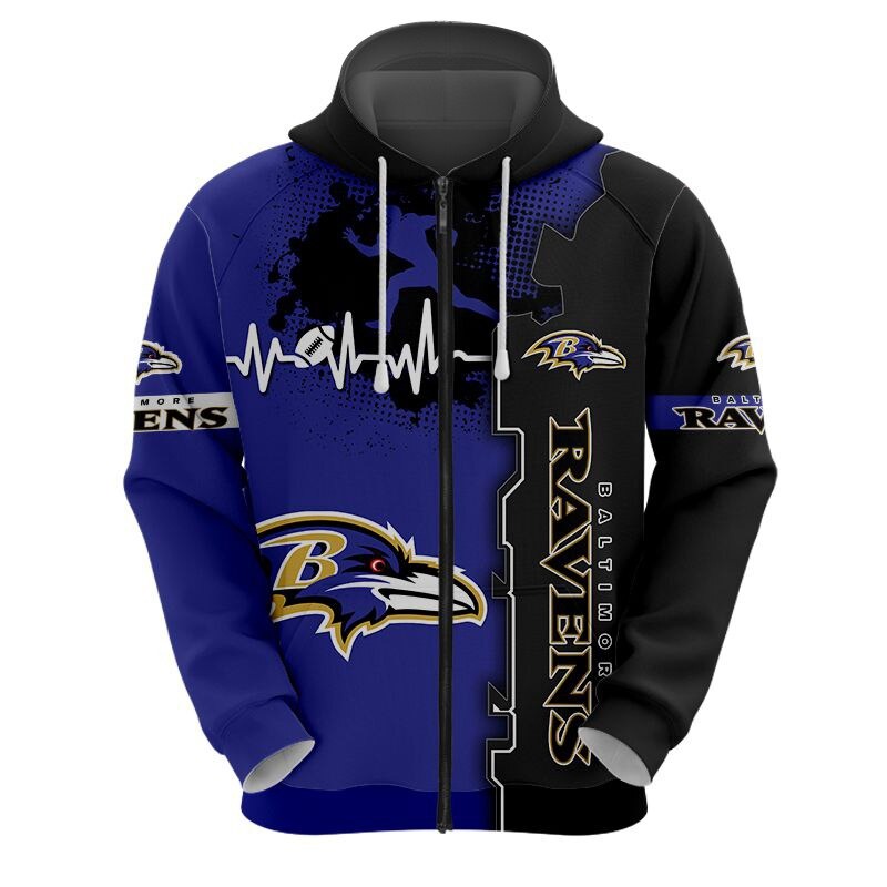Baltimore Ravens Hoodie graphic heart ECG line