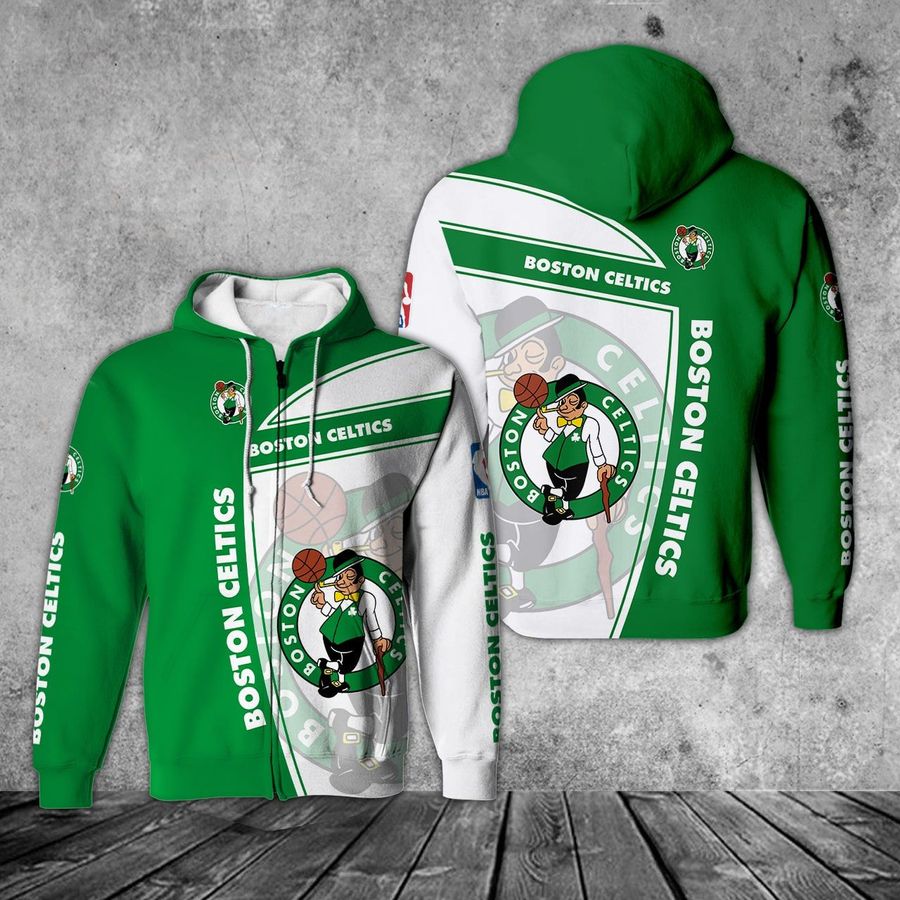 Boston Celtics zip hoodie 3D basketball for fans