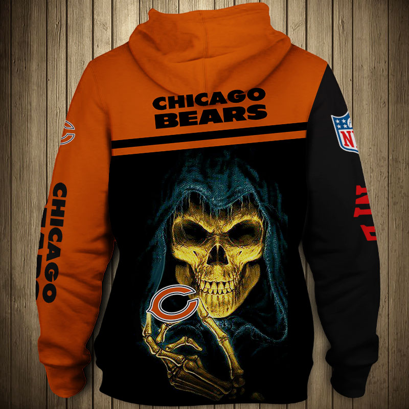Chicago Bears 3D Skull Zip Hoodie Pullover Sweatshirt for fans
