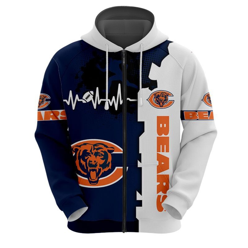 Chicago Bears hoodie graphic heart ECG line