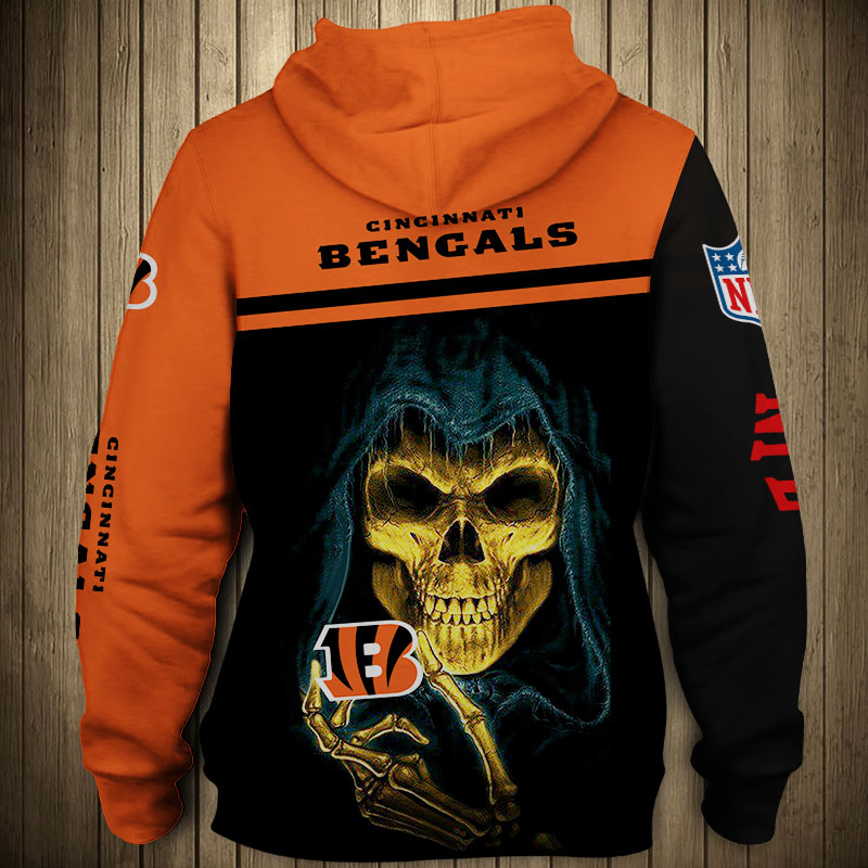 Cincinnati Bengals 3D Skull Zip Hoodie Pullover Sweatshirt for fans