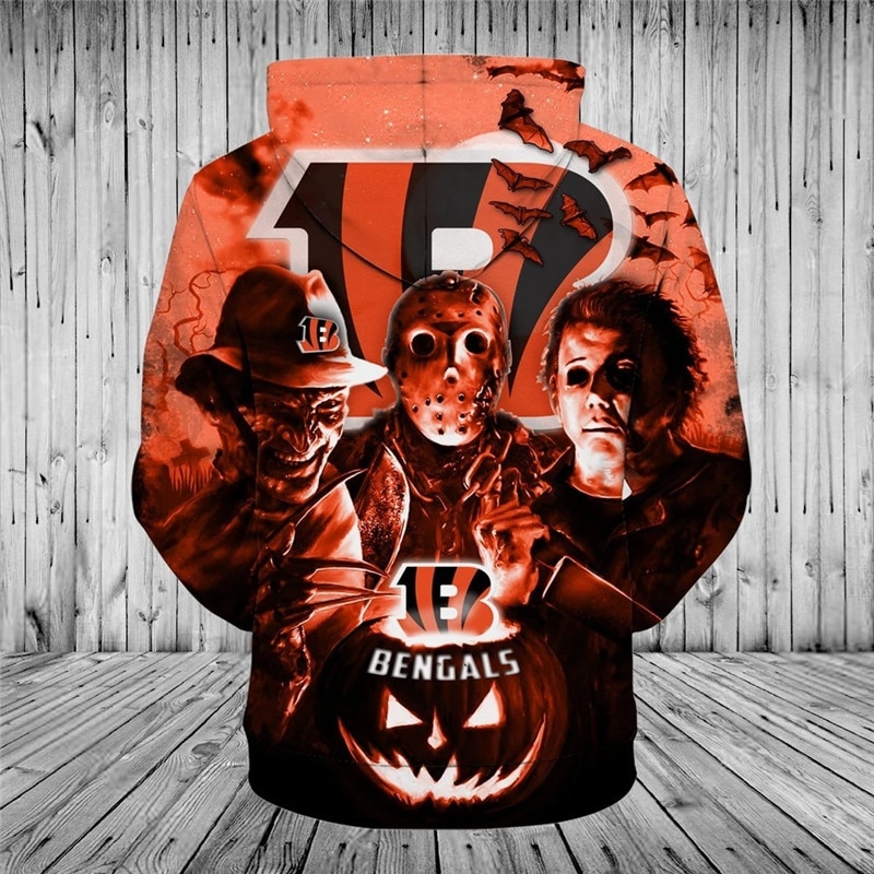 Cincinnati Bengals Hoodie 3D cheap Horror night Halloween Pullover NFL