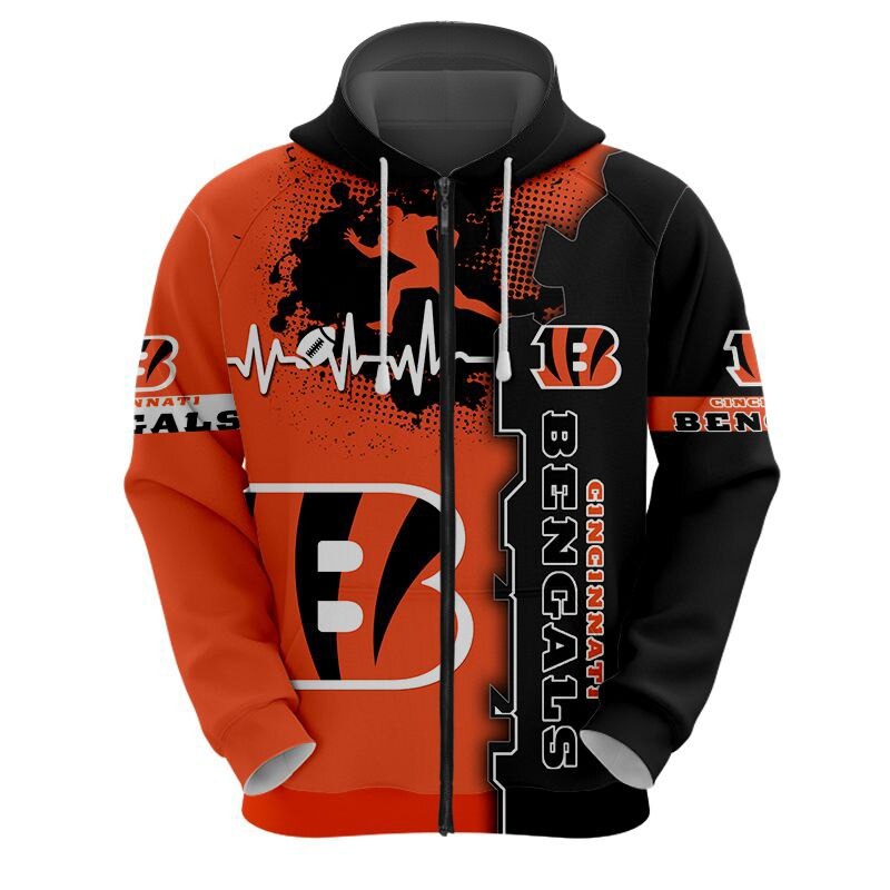 Cincinnati Bengals Hoodie graphic heart ECG line