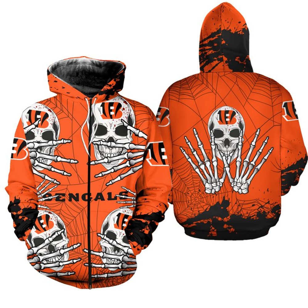Cincinnati Bengals Hoodie skull for Halloween graphic