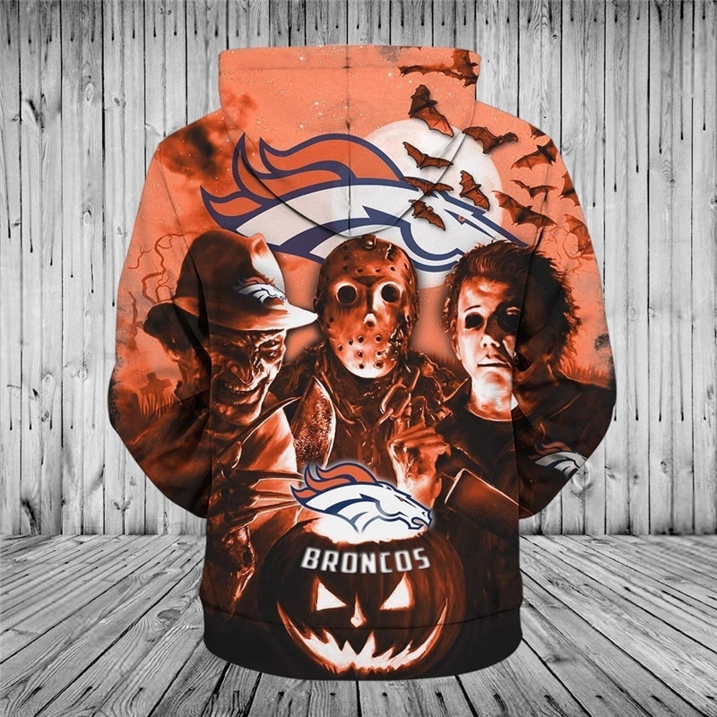 Denver Broncos Hoodie 3D cheap Horror night Halloween Pullover NFL