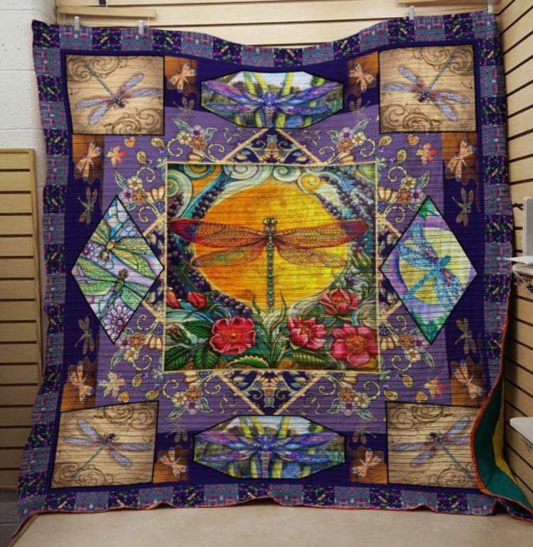 Dragonfly And Flower 3D Customized Quilt Blanket