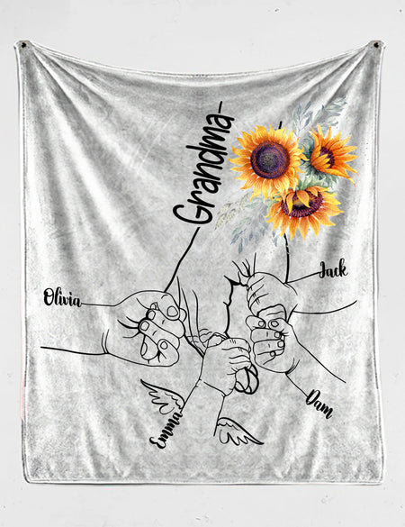 Grandma Hands Grandkids Sunflower Blanket